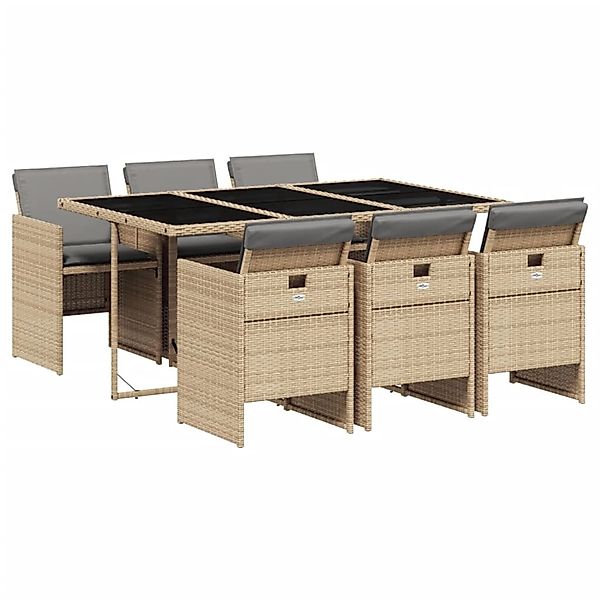 vidaXL 7-Tlg Garten-Essgruppe mit Kissen Beigemischung Poly Rattan 3277679 günstig online kaufen