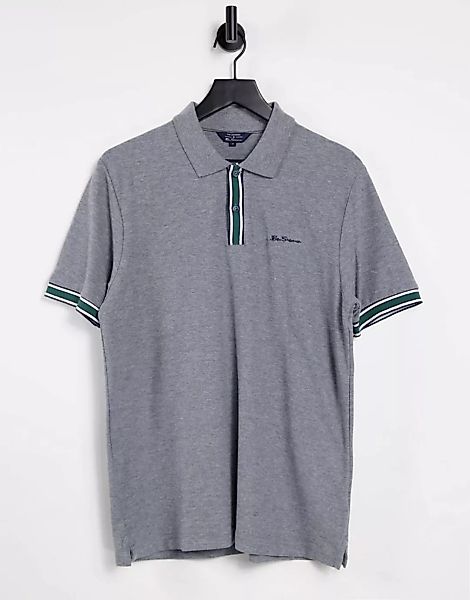 Ben Sherman – Piqué-Polohemd mit Streifendetail-Grau günstig online kaufen