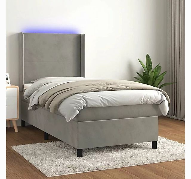 vidaXL Boxspringbett Boxspringbett mit Matratze LED Hellgrau 90x200 cm Samt günstig online kaufen