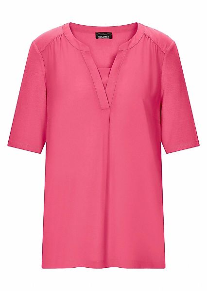 GOLDNER Kurzarmbluse "Kurzgröße Chiffonbluse mit Jersey-Rückteil" Gekräusel günstig online kaufen