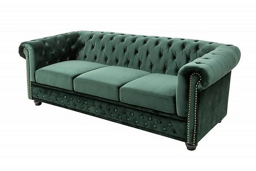 Casa Padrino Chesterfield-Sofa Casa Padrino Chesterfield 3er Sofa in Grün / günstig online kaufen