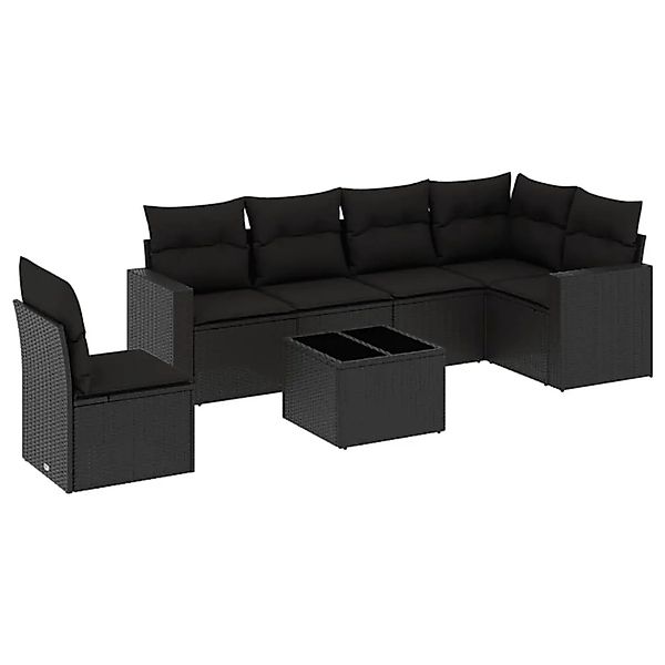 vidaXL 7-Tlg Garten-Sofagarnitur mit Kissen Schwarz Poly Rattan 3251372 günstig online kaufen