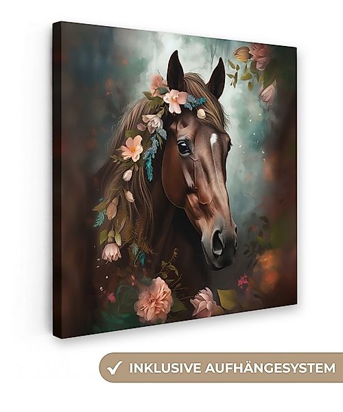 OneMillionCanvasses® Leinwandbild Pferd - Natur - Blumen - Tiere - Wald, Fo günstig online kaufen