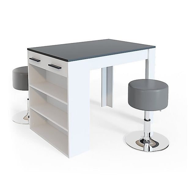 Vicco Bartisch Repose, Anthrazit/Weiß/Weiß, 67 x 100 cm mit 2 Hockern günstig online kaufen