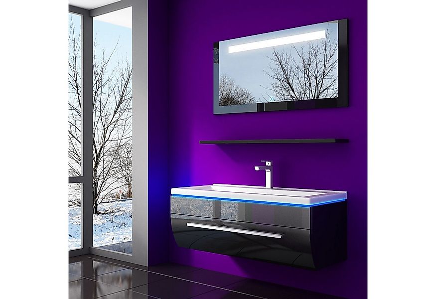 Homeline Badmöbel-Set Badmöbel Set Weiß Hochglanz lackiert LED System tausc günstig online kaufen
