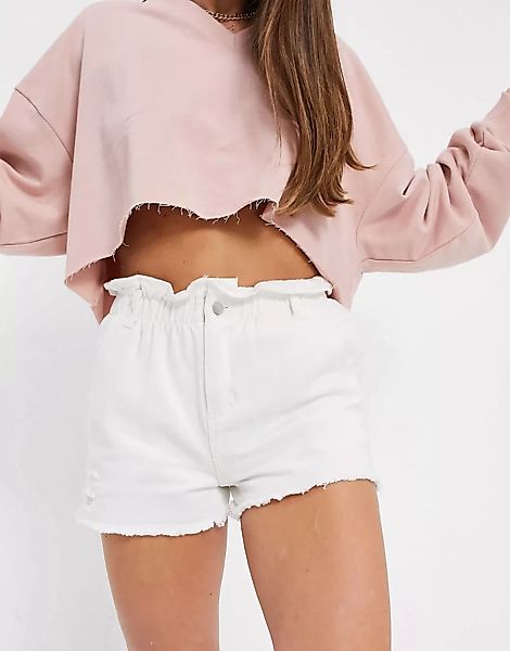In The Style – Shorts mit Paperbag-Taille in Creme-Weiß günstig online kaufen