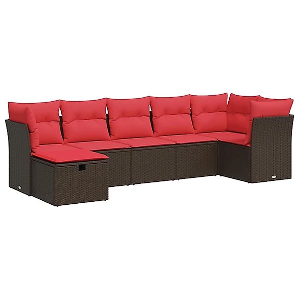 vidaXL 7-Tlg Garten-Sofagarnitur mit Kissen Braun Poly Rattan 3325310 günstig online kaufen