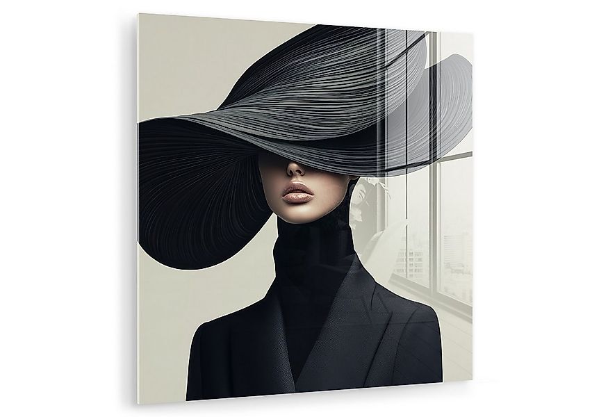 MuchoWow Acrylglasbild Schwarz - Frau - Hut, Inkl. Aufhängung, Bilder auf G günstig online kaufen