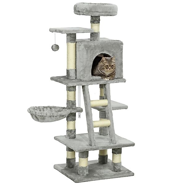 PawHut Katzen Kratzbaum mit Katzenhöhle 132 cm Hängematte Spielball günstig online kaufen