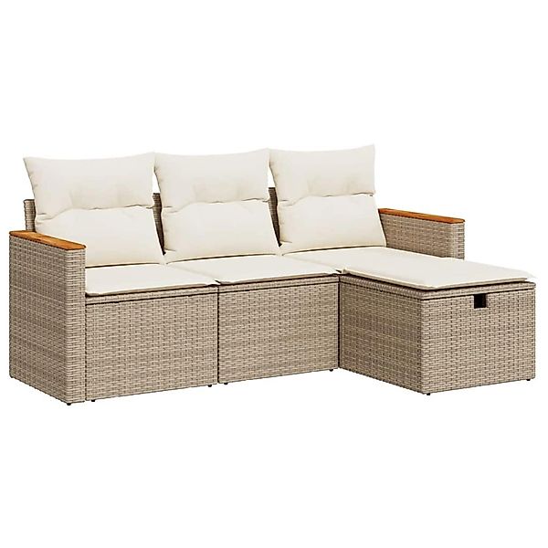 vidaXL 4-Tlg Garten-Sofagarnitur mit Kissen Beige Poly Rattan 3325894 günstig online kaufen