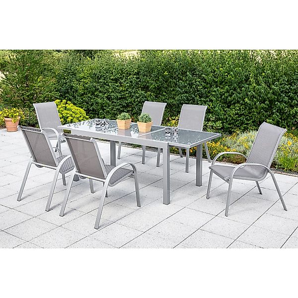 Merxx Amalfi Set 7 -tlg. 6 Stapelsessel Auszietisch 140 (200) x 90 cm Diama günstig online kaufen