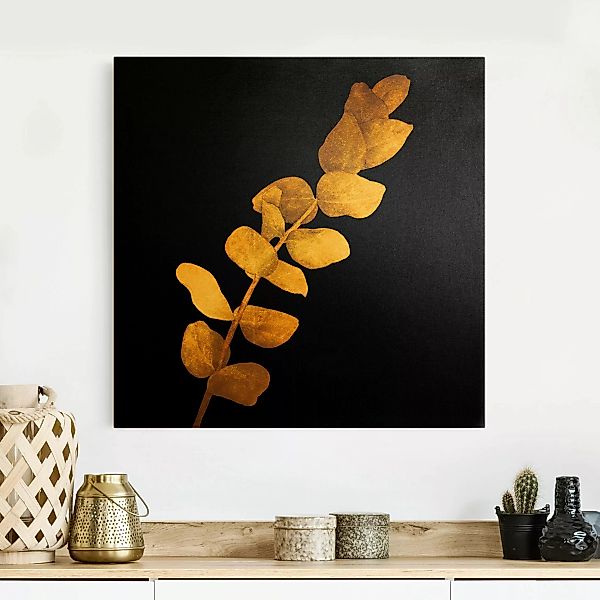 Leinwandbild Gold Gold - Eukalyptus auf Schwarz günstig online kaufen