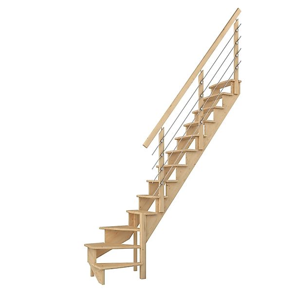 Dolle Raumspartreppe Lyon Kiefer Edelstahlrohrgeländer 75 cm 1/4-gewendelt günstig online kaufen