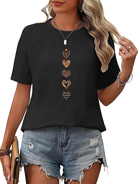 PYL T-Shirt Damen Sommer Casual T-Shirt mit Herz Print Tee günstig online kaufen