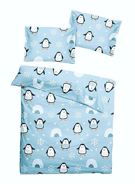 JACK Babybettwäsche 100x135cm Pinguin Iglu Nordpol Blau, Biber, 2 teilig, s günstig online kaufen