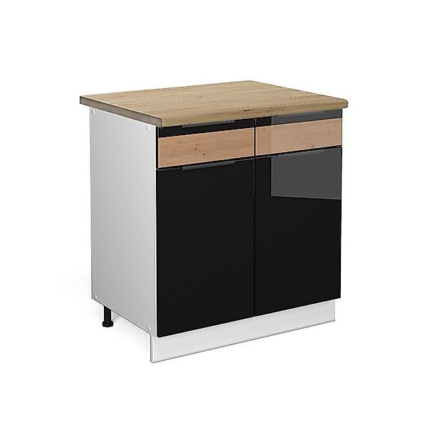 Vicco Küchenunterschrank Fame-Line Schwarz Eiche hochglanz/Weiß 80 cm AP Ma günstig online kaufen