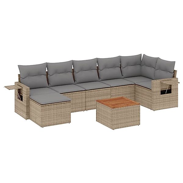 vidaXL 8-Tlg Garten-Sofagarnitur mit Kissen Beige Poly Rattan 3257004 günstig online kaufen