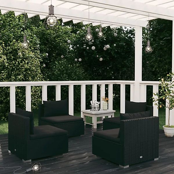 Vidaxl 4-tlg. Garten-lounge-set Mit Kissen Poly Rattan Schwarz günstig online kaufen