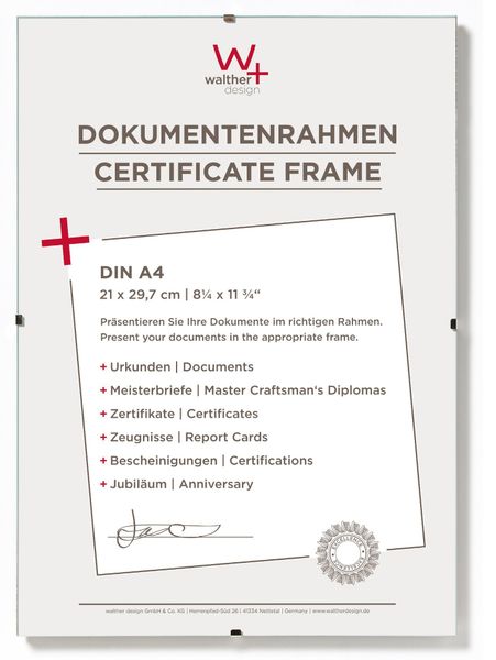 walther design Rahmenlose Bildhalter 21x29,7 cm Klarglas RB130K günstig online kaufen