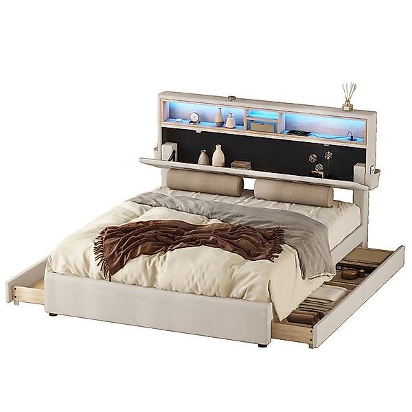 Celya Polsterbett 140 x 200 cm Doppelbett mit USB-Aufladung und LED-Beleuch günstig online kaufen