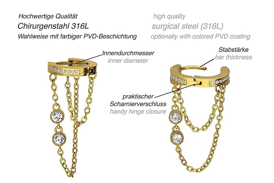 PIERCINGLINE Single-Ohrstecker Chirurgenstahl Ohrclicker KETTEN + günstig online kaufen