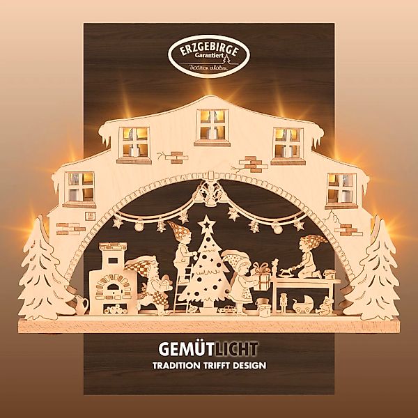 Weigla Schwibbogen "Wichtelwerkstatt, Lichterbogen aus Holz, NATUR, Made in günstig online kaufen