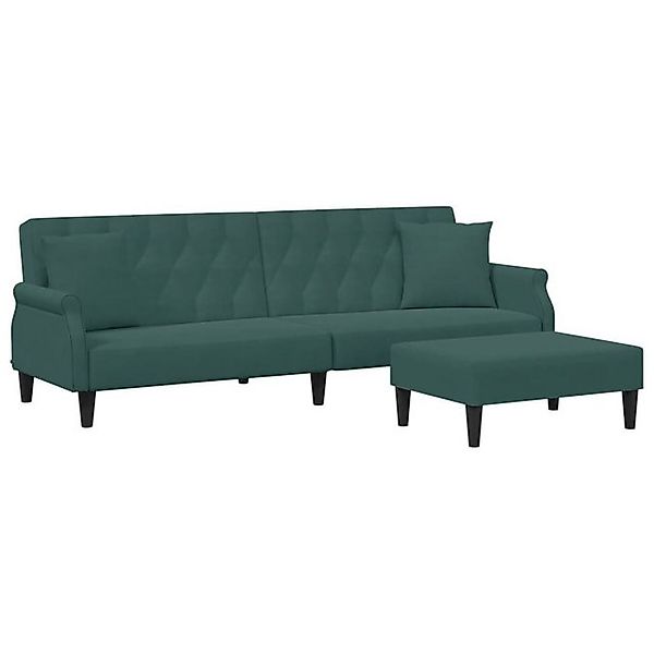 vidaXL Sofa Schlafsofa 2-Sitzer mit Kissen und Fußhocker Dunkelgrün Samt günstig online kaufen