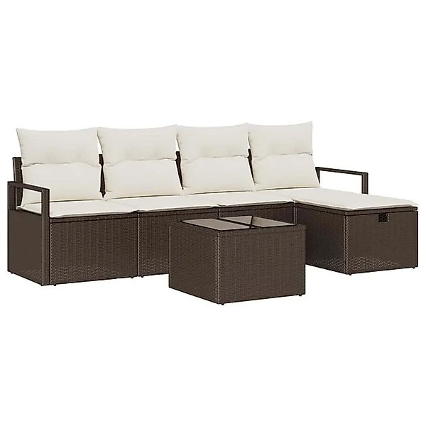 vidaXL Sofa Set mit Kissen 6-Tlg Braun und Creme Poly-Rattan 3359167 günstig online kaufen
