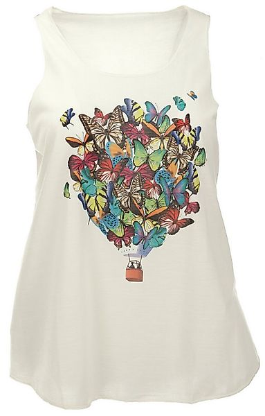 Guru-Shop T-Shirt Tanktop mit farbigem Ethnodruck - creme Butterfly Festiva günstig online kaufen