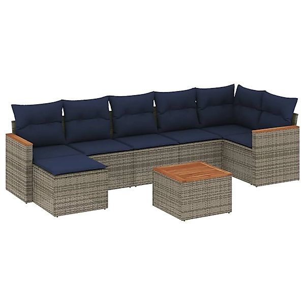 vidaXL 8-Tlg Gartensofa-Set mit Kissen Grau Polyrattan 3226201 günstig online kaufen
