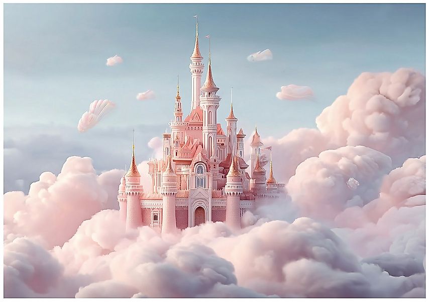 Wallarena Fototapete Kinderzimmer Burg Rosa Wolken Mädchen Kinder Vlies Tap günstig online kaufen