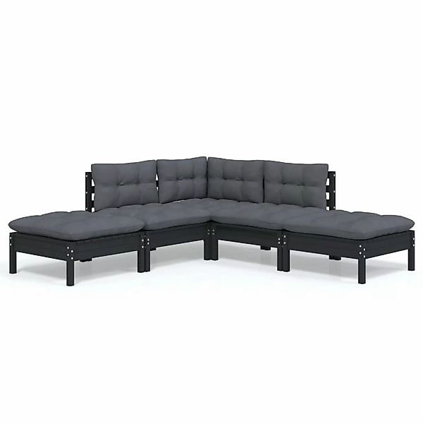 vidaXL 5-tlg Garten-Lounge-Set mit Kissen Schwarz Kiefernholz Modell 3 günstig online kaufen