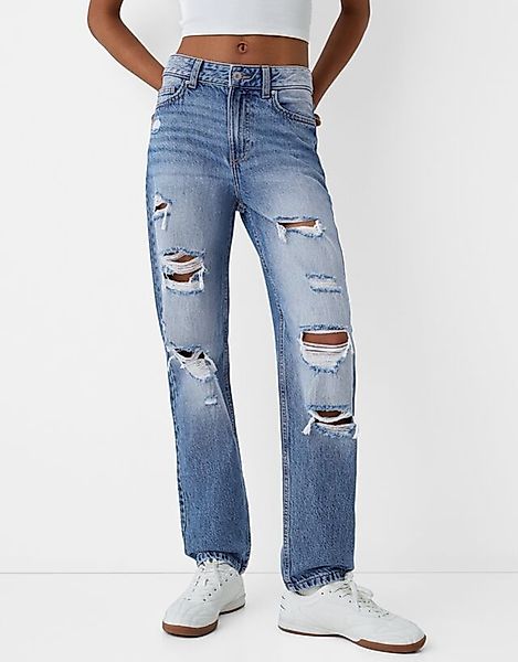 Bershka Cropped-Jeans Im Straight-Fit Damen 44 Ausgewaschenes Blau günstig online kaufen