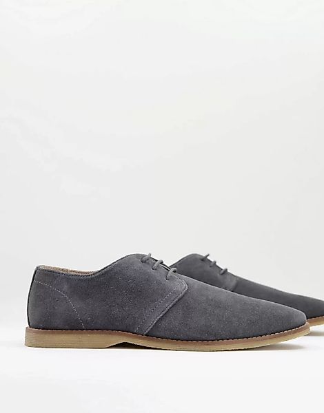 ASOS DESIGN – Derby-Schuhe aus grauem Wildleder mit paspelierten Kanten günstig online kaufen