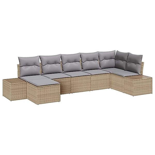 vidaXL Garten-Sofa-Set mit Kissen 7-Tlg Beige Poly Rattan 3347150 günstig online kaufen