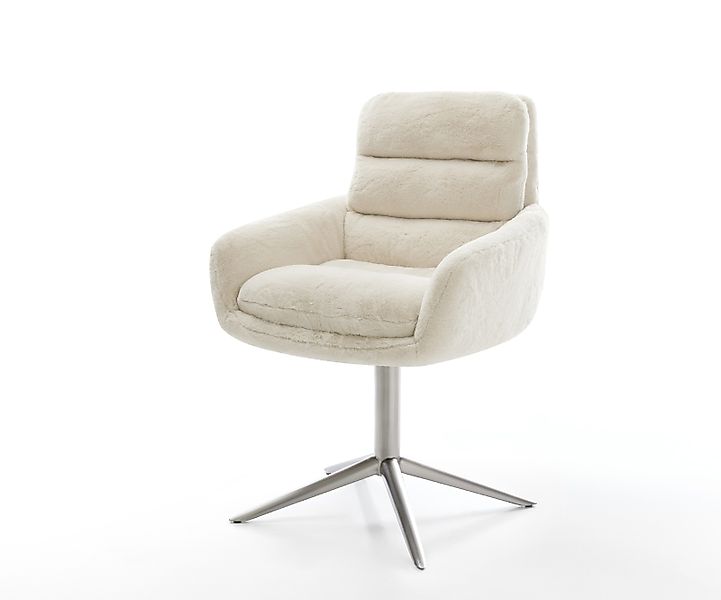 Drehstuhl Abelia-Flex mit Armlehnen Plüsch Creme-Weiß Fußkreuz Edelstahl 36 günstig online kaufen