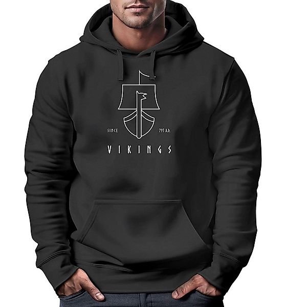 Neverless Hoodie Hoodie Herren Wikinger Schiff Vikings Lineart Kapuzen-Pull günstig online kaufen