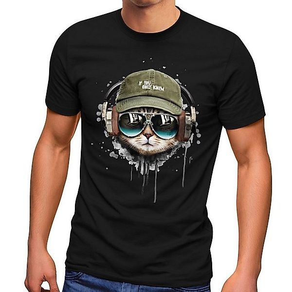 Neverless Print-Shirt Herren T-Shirt Katzen-Motiv cool günstig online kaufen