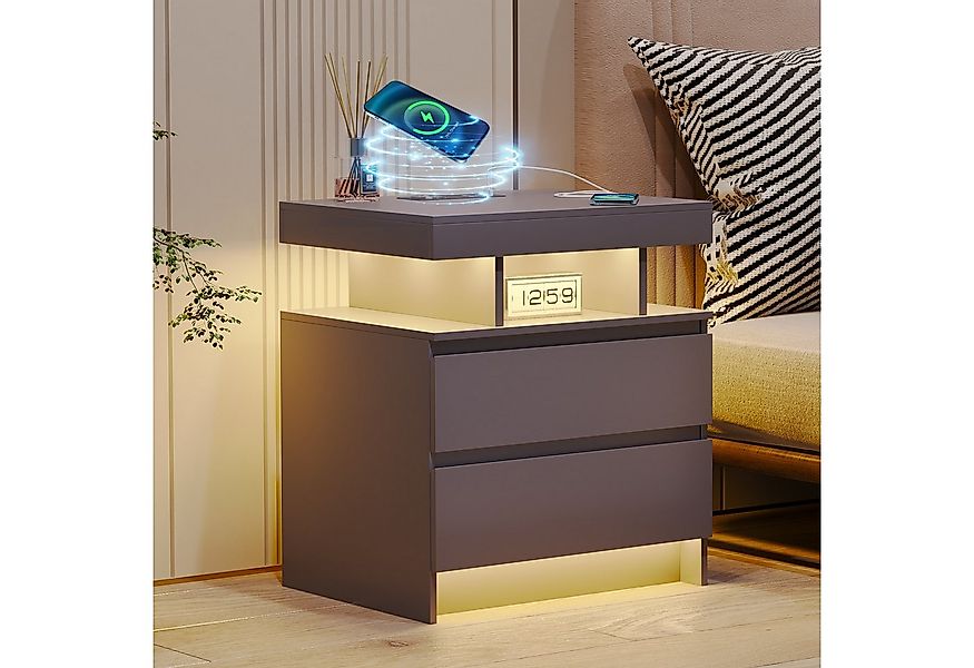 LVSOMT Nachttisch LED Nachttisch mit Ladestation, 3 Farben Licht und Steckd günstig online kaufen