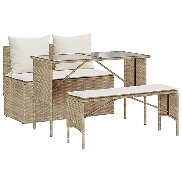 vidaXL 3-Tlg Garten-Essgruppe mit Kissen Beige Poly Rattan 4104185 günstig online kaufen