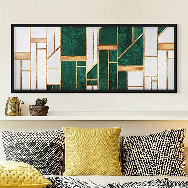 Bild mit Rahmen Emerald und Gold Geometrie günstig online kaufen