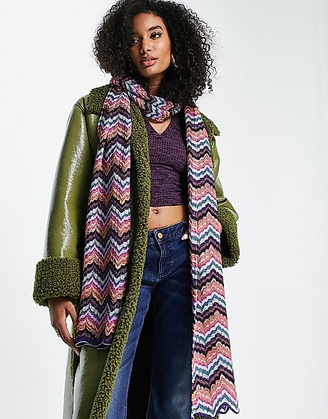 Missoni – Großer Zickzack-Schal in dunklen, bunten Farben günstig online kaufen