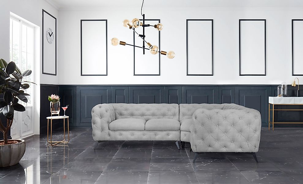 Leonique Chesterfield-Sofa "Ecksofa GLYNIS L-Form mit Wellenunterfederung, günstig online kaufen