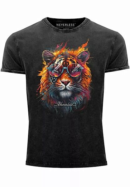 Neverless Print-Shirt Herren Vintage Shirt Tiger Print Aufdruck Flammen Som günstig online kaufen