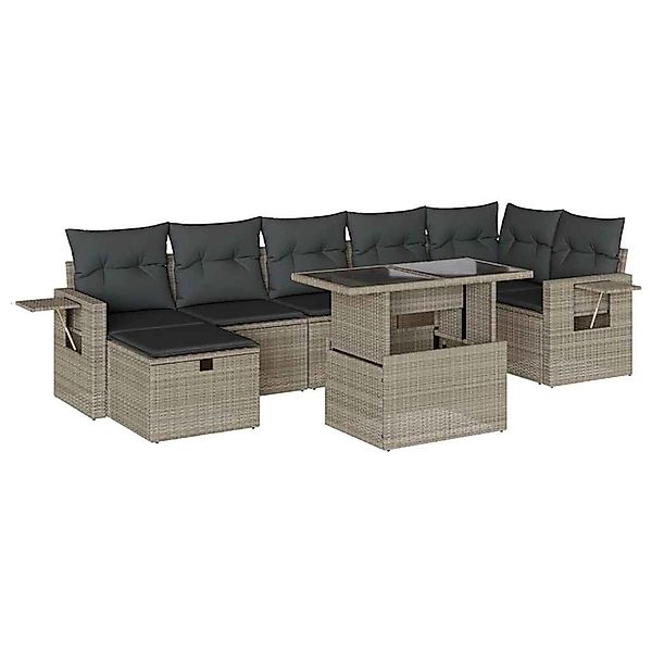 vidaXL 8-Tlg Garten-Sofagarnitur mit Kissen Hellgrau Poly Rattan 3274992 günstig online kaufen