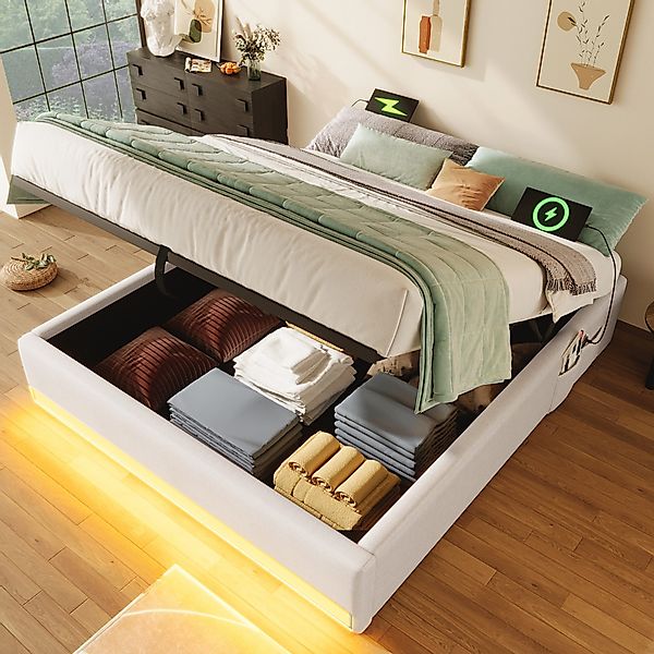 STILVORA Polsterbett 140×200 Jugendbett mit LED&USB,Einzelbett günstig online kaufen