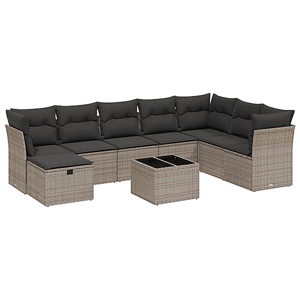 vidaXL 9-Tlg Garten-Sofagarnitur mit Kissen Grau Poly Rattan 3263286 günstig online kaufen