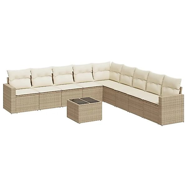 vidaXL 10-Tlg Garten-Sofagarnitur mit Kissen Beige Poly Rattan 3251435 günstig online kaufen