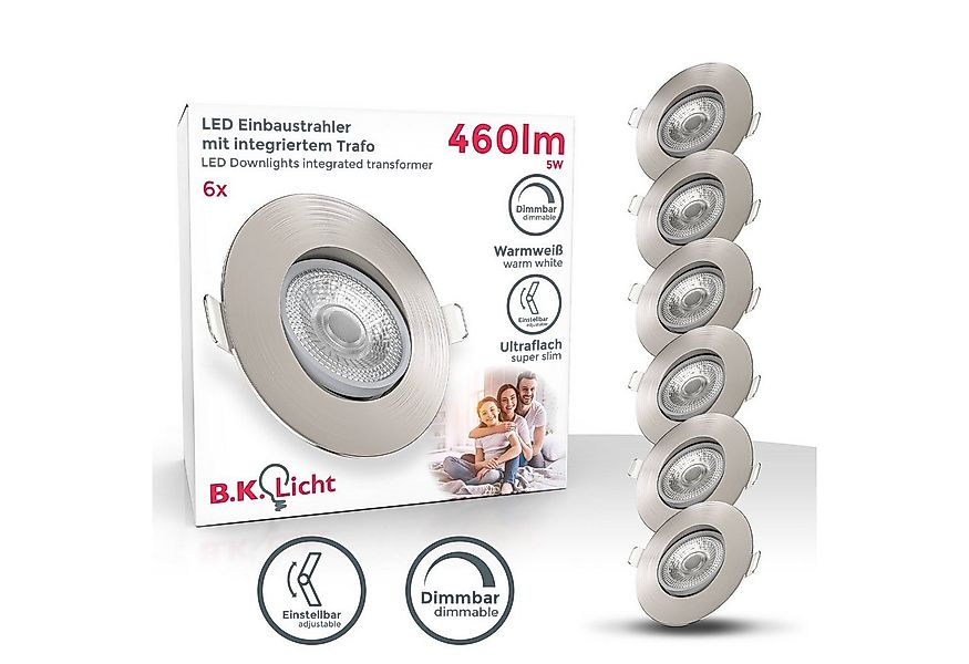 B.K.Licht LED Einbaustrahler SET Einbauleuchten 90mm dimmbar 230V ultra-fla günstig online kaufen
