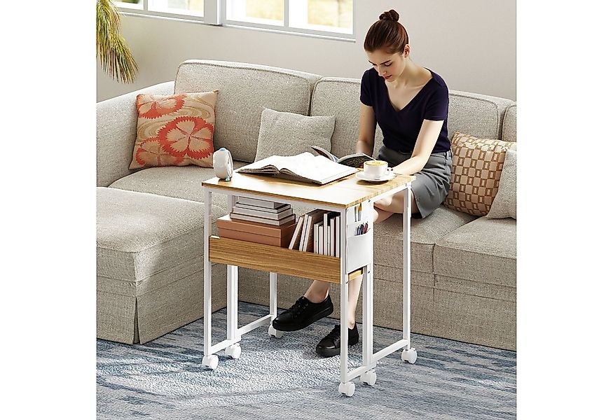 HOMCOM Schreibtisch Klappbar Klein 63 cm, mit Rollen, Regal, Aufbewahrungst günstig online kaufen